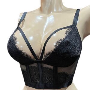 Victoria’s Secret Very Sexy Strappy Lace Bustier Corset Longline bra Black Small